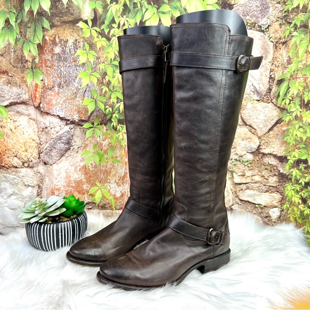 SONORA Quiet Luxury Equestrian Distressed Brown Leather Riding Boots, 6B - Picture 4 of 14